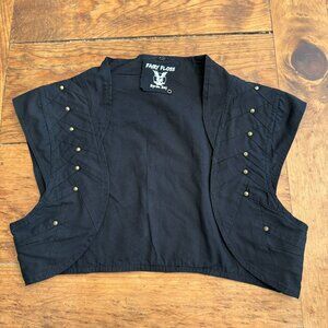 FAIRY FLOSS Black w/ Copper Brads Embellished front&back Capp Sleeved Open Vest
